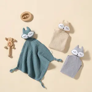 有机棉平纹细布婴儿双纱布舒适毯新款婴儿礼品动物可爱狐狸被子安全毯