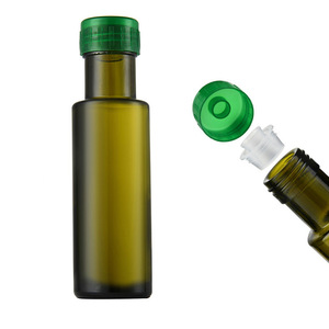 Bouteille en verre ronde de couleur vert foncé pour huile d'olive 100 ml, bouteille en verre pour huile de sésame avec couvercle en plastique à vis et <span class=keywords><strong>bouchon</strong></span> verseur - Product Image 5