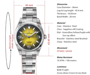 Cronos Luxury Men <strong>Watches</strong> 36mm Explore Climbing Series Couples Sport <strong>Watch</strong> NH35 PT5000Unisex Automatic Mechanical <strong>Watch</strong> 10Bar - Product Image 3