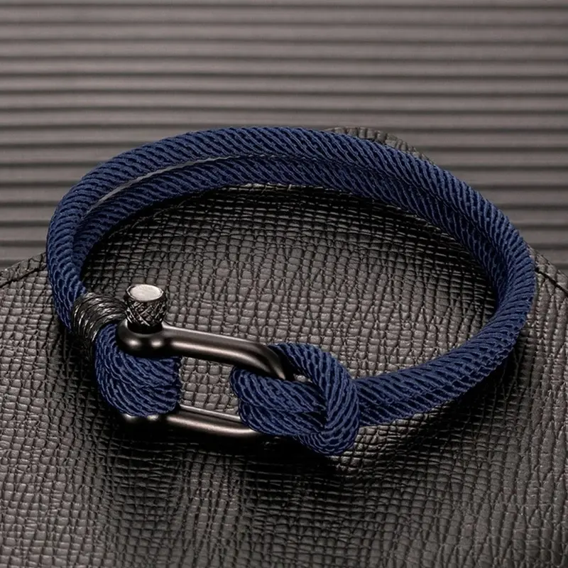 New Men U shape Survival Bracelet Outdoor Camping Emergency Rope Bracelet For Women Black Stainless Steel Sport Buckle