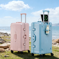 Valise à coque rigide en ABS+PC avec cadre en aluminium, surface givrée anti-rayures, porte-gobelet pliable, serrure TSA, valise de voyage