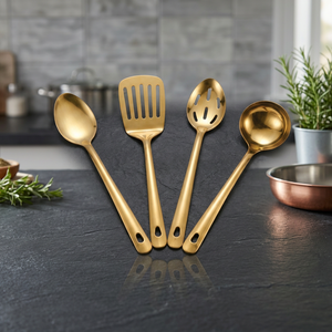 Cuillère de service en laiton plaqué or à long manche, cuillère ajourée, spatule fine Lara Kitchen Tools - Product Image 4