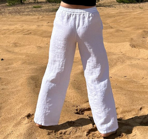 <span class=keywords><strong>Pantaloni</strong></span> da donna <span class=keywords><strong>in</strong></span> cotone e <span class=keywords><strong>lino</strong></span> con coulisse, tinta unita, vita alta, chiusura elastica, gamba larga, casual, anti-piega, tessuto - Product Image 2