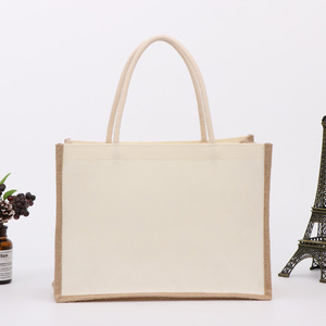 Factory Direct Sales Custom Logo Blank Canvas <strong>Wholesale</strong> Cotton <strong>Jute</strong> Lady Fashion Waterproof All Seasons Custom Closure <strong>Bags</strong> - Product Image 2