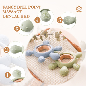 Anneau de <span class=keywords><strong>dentition</strong></span> sensoriel en silicone sans BPA pour bébé, forme tortue, avec anneau en bois de hêtre naturel, jouet sensoriel de qualité alimentaire pour nourrissons - Product Image 3