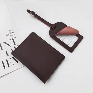 Customization of genuine leather luggage tags and travel passport wallet in fashionable and simple style