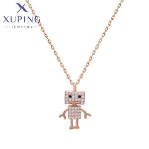 XUPING Collar con Colgante de Robot de Acero Inoxidable Chapado en Oro de 18K con Circonita Cúbica para Mujer, Joyería Minimalista - Product Image 1