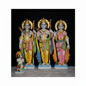 Sculpture artisanale en marbre blanc représentant des divinités hindoues Ram Laxman Sita Dass Hanuman Ji Makrana, collection d'art traditionnel de temple indien - Product Image 1