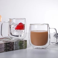 Vente en gros Tasse à café en verre borosilicaté à haute teneur en borosilicate Tasse à eau pour le petit déjeuner avec poignée