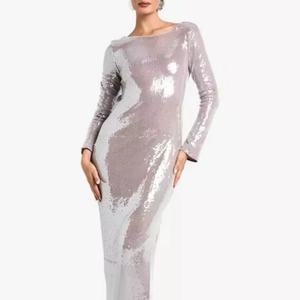 Nouvelles Arrivées Robe de Soirée Femme Sexy à Paillettes et Manches Évasées, Dos Nu, Design Tendance OEM pour Noël - Product Image 1