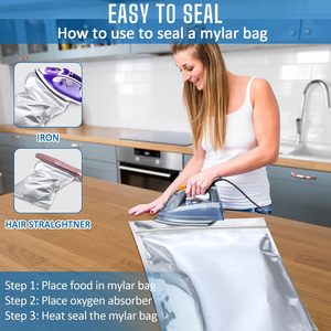 Compter 200 pièces sacs en aluminium Mylar 120 microns sacs thermoscellables pour <span class=keywords><strong>sac</strong></span> en aluminium de stockage des aliments à long terme 10*14 pouces - Product Image 3