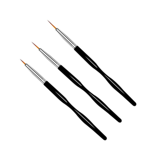 Lot de 3 pinceaux fins pour nail art à manche noir en poils synthétiques, stylos de précision en plastique avec emballage carte en papier - Product Image 3
