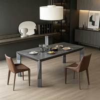 Table à manger portable moderne en pierre frittée noire, pieds en métal poli, table rectangulaire durable pour 4 à 6 personnes, appartement, hôtel