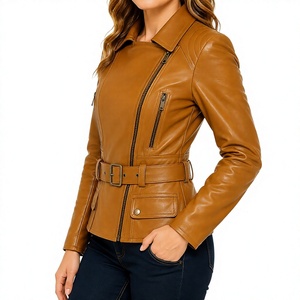 Women Leather <b>Jacket</b> Brown Vintage Style Belted <b>Jacket</b> Slim Fit Moto <b>Jacket</b> Handmade Leather Coat <b>Biker</b> <b>Jacket</b> - Product Image 2