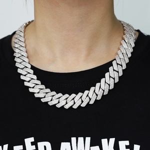 Collar de Cadena Cubana Gruesa de 3 Filas y 20 mm de Ancho, Chapado en Plata de Ley, Estilo Hip Hop, con Moissanita, para Hombre - Product Image 5