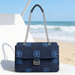 Bolso de Mano de Mezclilla para Mujer con Diseño de Logotipo Personalizado, Correa de Hombro con Cadena, Bolso de Hombro Bordado a la Moda - Product Image 3