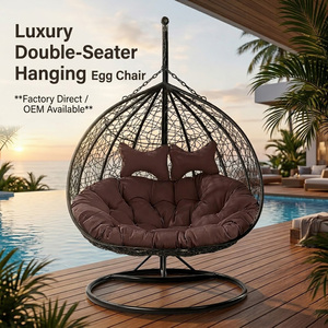 Luxury <strong>2</strong> Person <strong>Egg</strong> <strong>Chair</strong> Double <strong>Seater</strong> Outdoor Hanging <strong>Chair</strong> with Stand Modern Rattan Swing <strong>Chair</strong> with Cushions for Poolside - Product Image 6