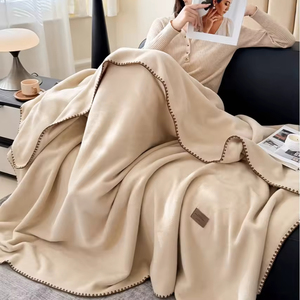 <b>Beige</b> Plush <b>Bed</b> Blanket Solid Color Rectangle Knitted Minimalist Style All-Season Use Folded Design - Product Image 4