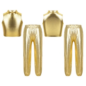 Haut court métallisé pour filles de 6 à 16 ans avec pantalon brillant pour entraînement, gymnastique, costumes de spectacle, compétition de danse latine et de danse de salon - Product Image 3