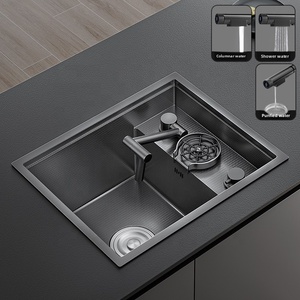 Fregadero de Preparación de Acero Inoxidable SUS304 con Nano Grabado, Barra Oculta, 45x38cm, Tapa Abatible, Enjuagador de Vasos Oculto, Doble Drenaje, OEM Personalizado - Product Image 3