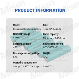 Oem ODM <span class=keywords><strong>lithium</strong></span> 18650 di động có thể sạc lại 3.7V 2000mAh hình trụ icr18650 20p Pin cho DIY 48V 52V Xe đạp điện xe tay ga - Product Image 2