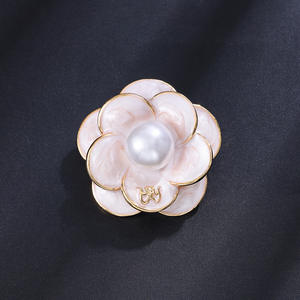 동백 브로치 틈새 디자인 다목적 한국식 골드 아연 합금 특징 꿀벌 꽃 핀 모양 라인 석 다이아몬드 진주 - Product Image 3