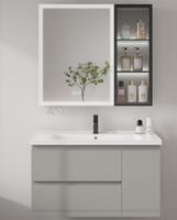 Armoire de rangement de salle de bain moderne personnalisable en acier inoxydable avec rétroéclairage LED, deux couleurs, miroir, 60 cm, vasque en céramique, montage mural