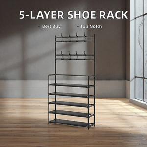 Armario de almacenamiento doméstico de Metal multifuncional de 5 capas y 80cm para sala de estar, abrigo y Zapatero con ganchos para ropa y bolsos - Product Image 2