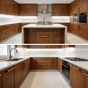 <span class=keywords><strong>Meuble</strong></span> <span class=keywords><strong>de</strong></span> cuisine haut <span class=keywords><strong>de</strong></span> gamme bicolore avec tiroirs à fermeture amortie, <span class=keywords><strong>plaque</strong></span> <span class=keywords><strong>de</strong></span> <span class=keywords><strong>cuisson</strong></span> encastrée et comptoirs en marbre - Product Image 4