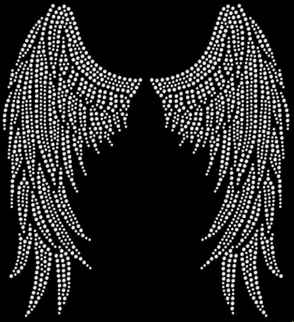 wholesale custom bling angel wings iron on rhinestone transfer motif for t shirts
