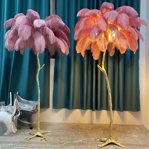 Lámpara de Pie Decorativa con Plumas de Avestruz Doradas para Salón, Lámpara de Pie con Borlas de Plumas para Sala de Estar de <span class=keywords><strong>Villa</strong></span> - Product Image 2