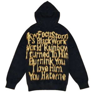 High Street Customized Autumn And Winter Letters Printing Men Mohair Faux Mink Sweater Hoodie
