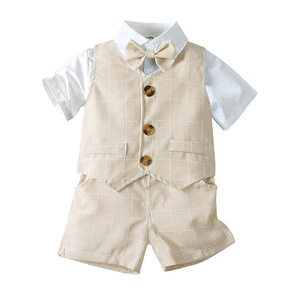 Ensemble 3 pièces pour bébé garçon : costume de gentleman avec nœud papillon, chemise blanche, <span class=keywords><strong>gilet</strong></span> et pantalon rayé – Tenue de cérémonie pour anniversaire, mariage, fête d'enfants - Product Image 2