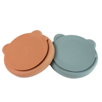 OKOLAY Assiette de repas et compartimentée pour bébé en silicone souple écologique, motif ours