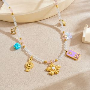 European American Style Retro Beaded Necklace With Sunflower Musical Note Butterfly Charm For Party Fashion Jewelry - Product Image 2