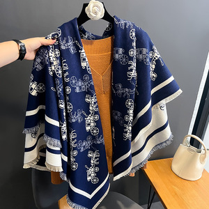 Stili più recenti di design di lusso modello di cavallo doppio lato coperta di Pashmina scialli pesanti caldi grande sciarpa quadrata di Cashmere invernale - Product Image 6