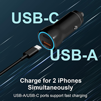 Pengisi daya USB C 43W, adaptor mobil 2-Port PD USB-C QC 3.0 dengan kabel 3.3 kaki untuk iPhone 16 15 dan jam tangan pintar