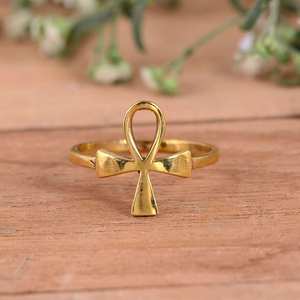 Anillo Midi Boho de Lujo con Cruz Ankh, Chapado en Oro de 14K y Plata de Ley 925, Joyería de Boda Hecha a Mano con Diseño Egipcio Antiguo - Product Image 1