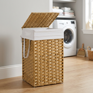 Natural Water Hyacinth Woven Laundry Storage <b>Basket</b> <b>With</b> <b>Lid</b> And Handles Rectangle Rustic Style - Product Image 4