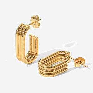 Boucles d'oreilles créoles en acier inoxydable plaqué or 18 carats pour femmes, design minimaliste géométrique, pour un usage quotidien - Product Image 1
