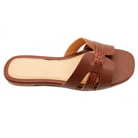 Chaussures plates en cuir PU pour femmes, ligne de chaussures décontractées d'extérieur, sandales H-shaped haut de gamme pour femmes, confortables