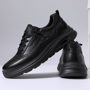 FAPAI Men Casual Shoes Black <b>Leather</b> Rubber Sole Flat Heel Comfortable Walking Style <b>Sneakers</b> - Product Image 2