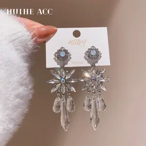 时尚精致银针镶嵌钻石水晶花耳环INS流行个性气质饰品
