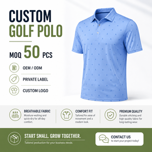 Custom Light Blue Golf Polo Shirts Men Small <b>Cross</b> Pattern Short Sleeve Private Label OEM ODM Manufacturer - Product Image 2