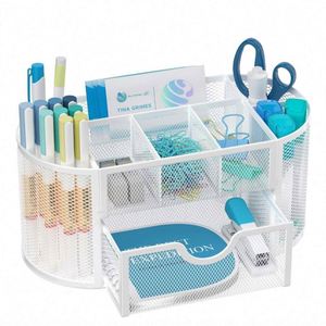 Organisateur de bureau en maille, accessoires de bureau et organiseurs de poste de travail avec tiroirs, porte-crayons pour bureau avec 9 compartiments - Product Image 4