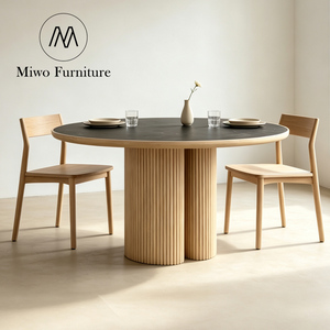 Set di Tavolo da Pranzo Rotondo in Legno di Lusso Moderno con Sedie, Piano in <span class=keywords><strong>Marmo</strong></span> <span class=keywords><strong>Bianco</strong></span> Naturale per Soggiorno e <span class=keywords><strong>Cucina</strong></span>, 4-6 Posti - Product Image 2