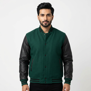 Chaquetas Varsity para Hombre, Chaqueta de Béisbol Informal de Forro Polar para Primavera y Otoño, Chaqueta Bomber de Algodón de Manga Larga y Corte Ajustado (Verde, Mediano) - Product Image 1