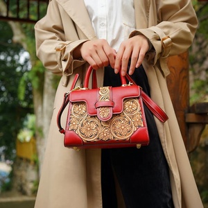 Bolsos de Mano Elegantes para Mujer 2025, Bolso de Mano Personalizado de Moda, Bolso de Cuero Genuino Hecho a Mano, Bolso de Lujo con Flores, Estilo Nacional - Product Image 6