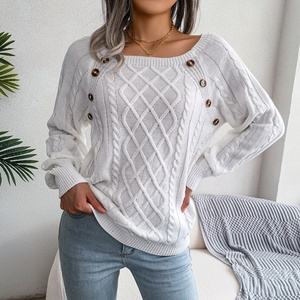 Suéter casual de punto trenzado con cuello cuadrado y botones para <span class=keywords><strong>mujer</strong></span>, para otoño e invierno - Product Image 5