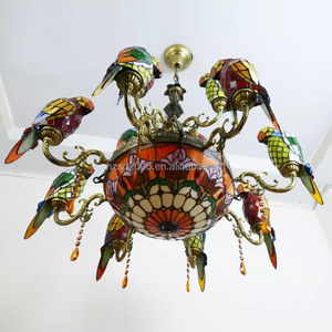 Lámpara de Araña Estilo Europeo Tiffany con Vidrio de Colores LED de 12 Luces con Diseño de Loros, Control Táctil, 110V-240V, con 2 Años de Garantía - Product Image 2